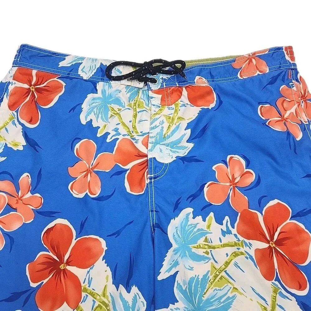 Tommy Bahama Swim Trunks Short Men Sz Large Blue Floral Mesh Elastic 9